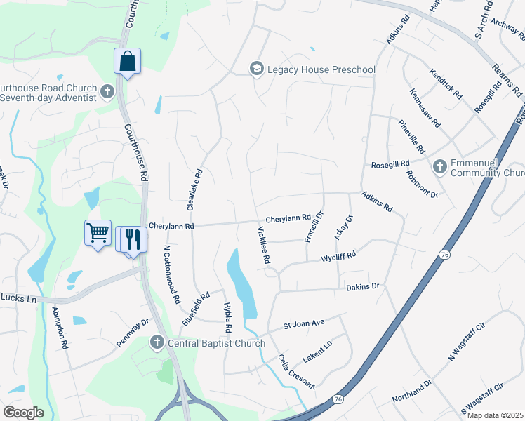 map of restaurants, bars, coffee shops, grocery stores, and more near 10289 Ronaldton Road in Richmond