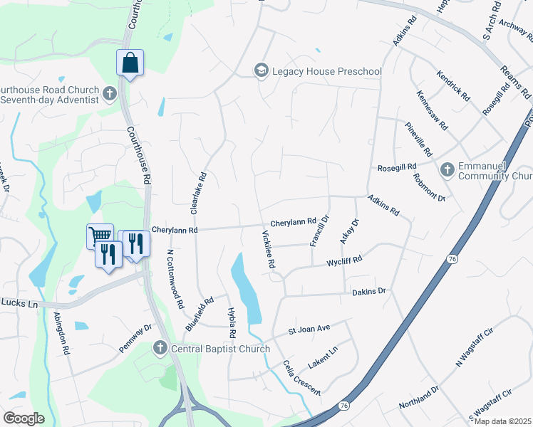 map of restaurants, bars, coffee shops, grocery stores, and more near 10289 Ronaldton Road in Richmond