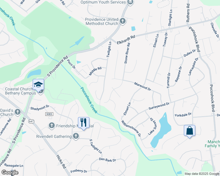 map of restaurants, bars, coffee shops, grocery stores, and more near 8303 Stone River Court in Richmond