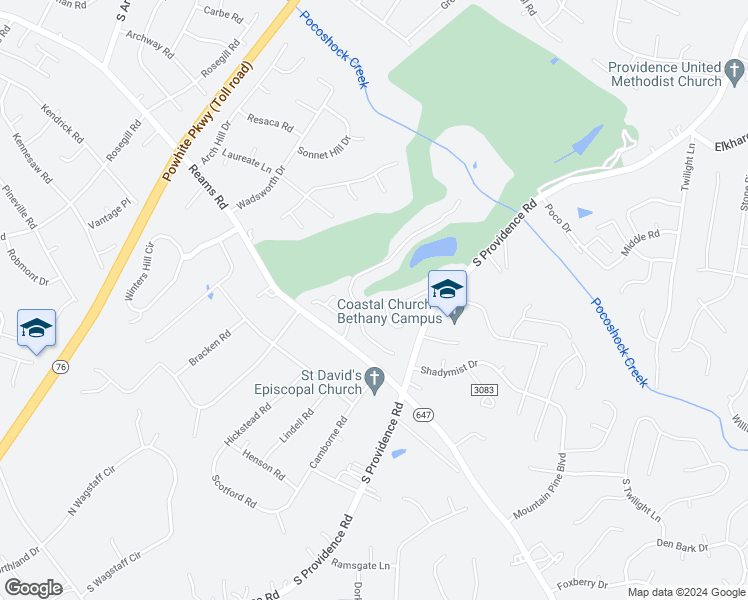 map of restaurants, bars, coffee shops, grocery stores, and more near 1425 Providence Knoll Drive in Richmond