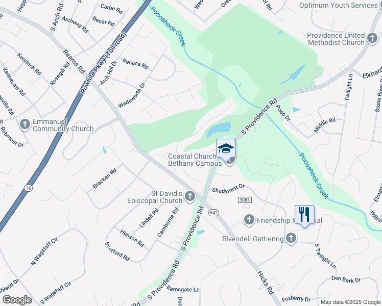 map of restaurants, bars, coffee shops, grocery stores, and more near 1433 Providence Knoll Drive in Richmond