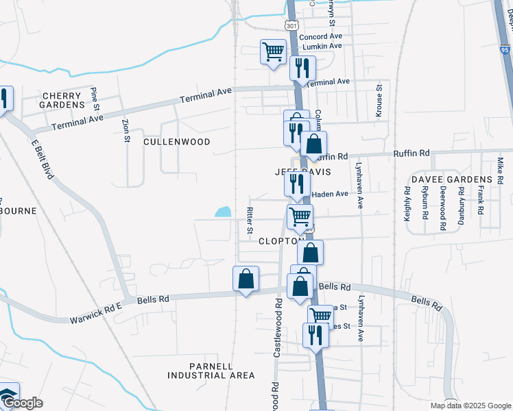 map of restaurants, bars, coffee shops, grocery stores, and more near 2720 Haden Avenue in Richmond