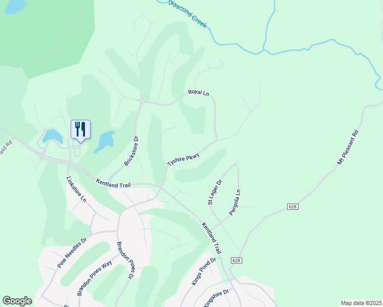 map of restaurants, bars, coffee shops, grocery stores, and more near 5490 Tyshire Parkway in Providence Forge