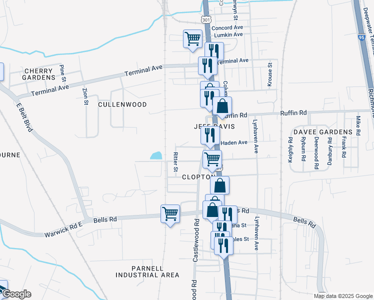 map of restaurants, bars, coffee shops, grocery stores, and more near 2714 Haden Avenue in Richmond