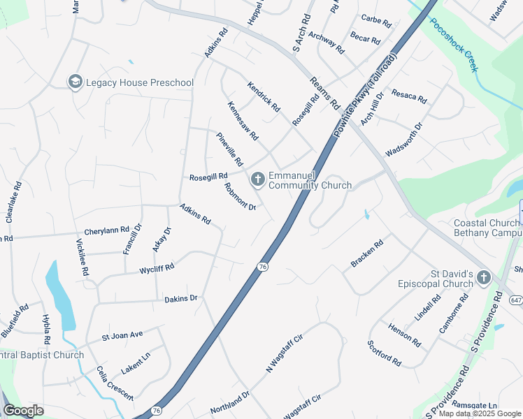 map of restaurants, bars, coffee shops, grocery stores, and more near 1100 Pineville Road in Chesterfield County