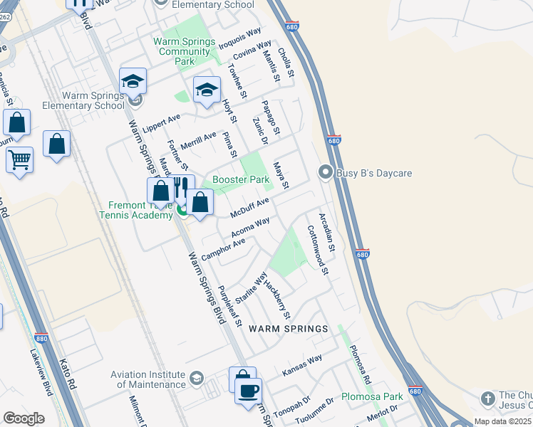 map of restaurants, bars, coffee shops, grocery stores, and more near 446 McDuff Avenue in Fremont