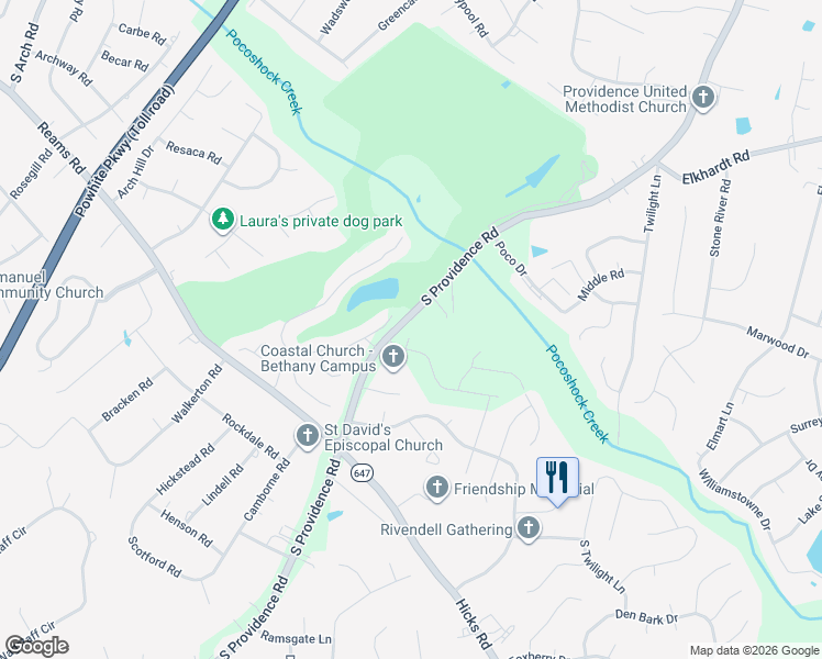 map of restaurants, bars, coffee shops, grocery stores, and more near 1335 South Providence Road in Richmond