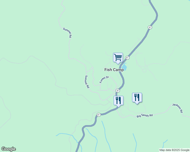 map of restaurants, bars, coffee shops, grocery stores, and more near 7649 Forest Drive in Fish Camp