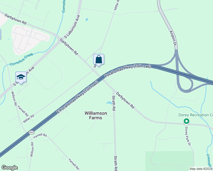 map of restaurants, bars, coffee shops, grocery stores, and more near 2663 Darbytown Road in Henrico