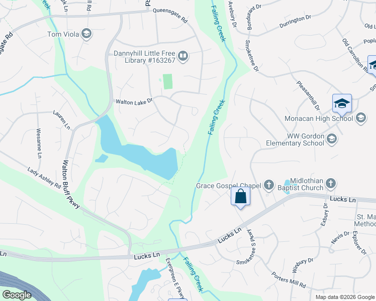 map of restaurants, bars, coffee shops, grocery stores, and more near 1315 Walton Creek Drive in Midlothian
