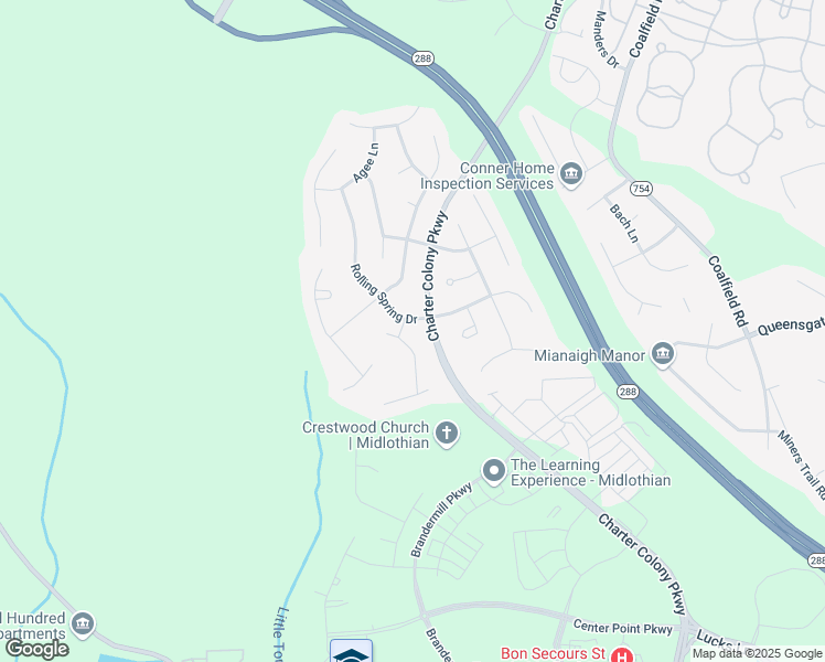 map of restaurants, bars, coffee shops, grocery stores, and more near 1401 Pamplin Drive in Midlothian