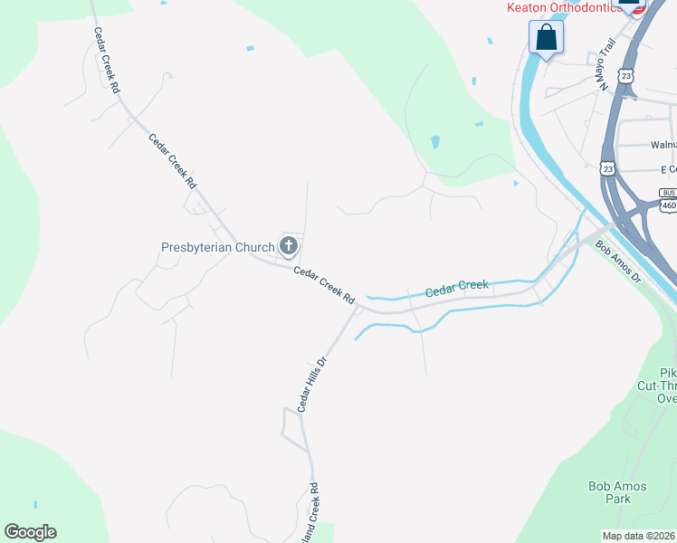 map of restaurants, bars, coffee shops, grocery stores, and more near 470 Cedar Creek Road in Pikeville