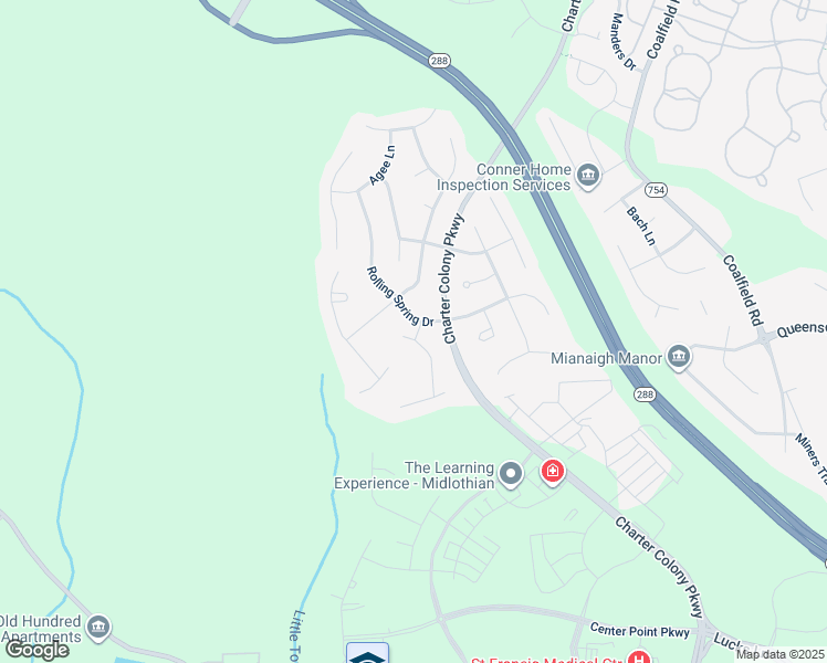 map of restaurants, bars, coffee shops, grocery stores, and more near 1513 Denby Way in Midlothian