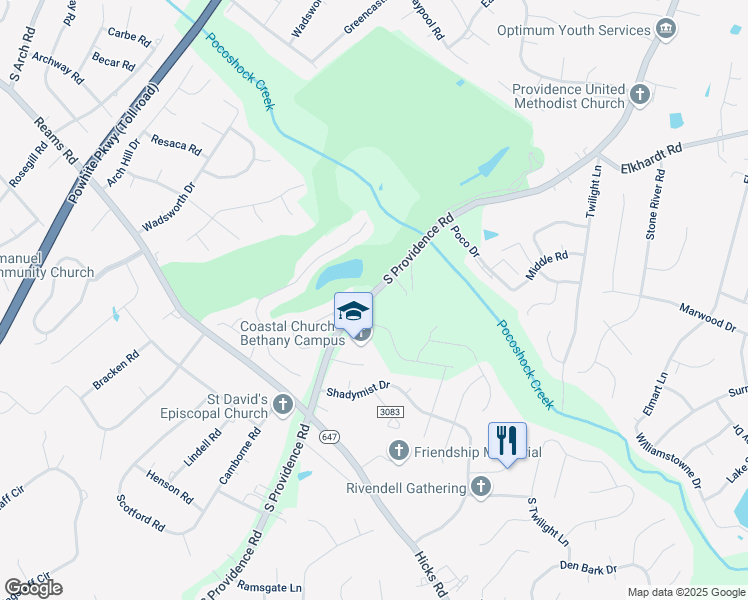 map of restaurants, bars, coffee shops, grocery stores, and more near 1335 South Providence Road in Richmond