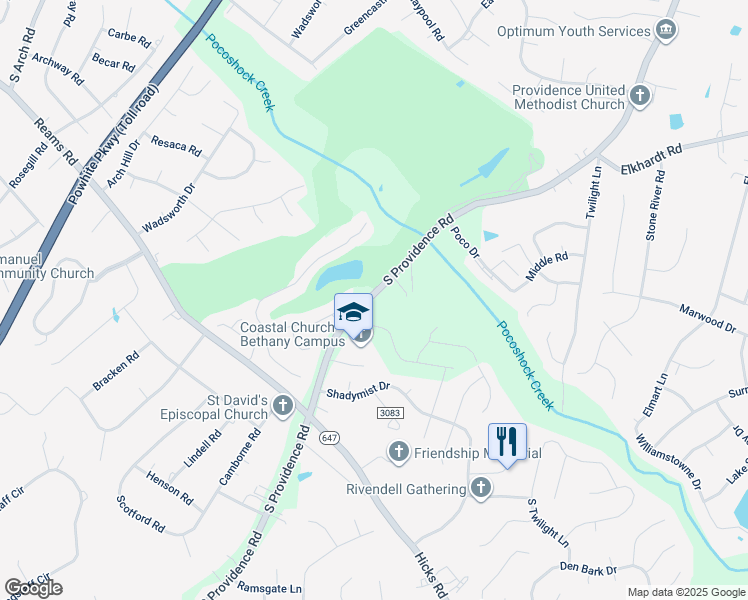 map of restaurants, bars, coffee shops, grocery stores, and more near 1335 South Providence Road in Richmond