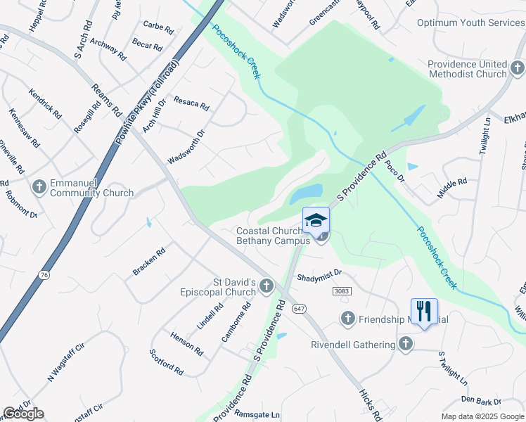 map of restaurants, bars, coffee shops, grocery stores, and more near 1329 Providence Knoll Drive in Richmond