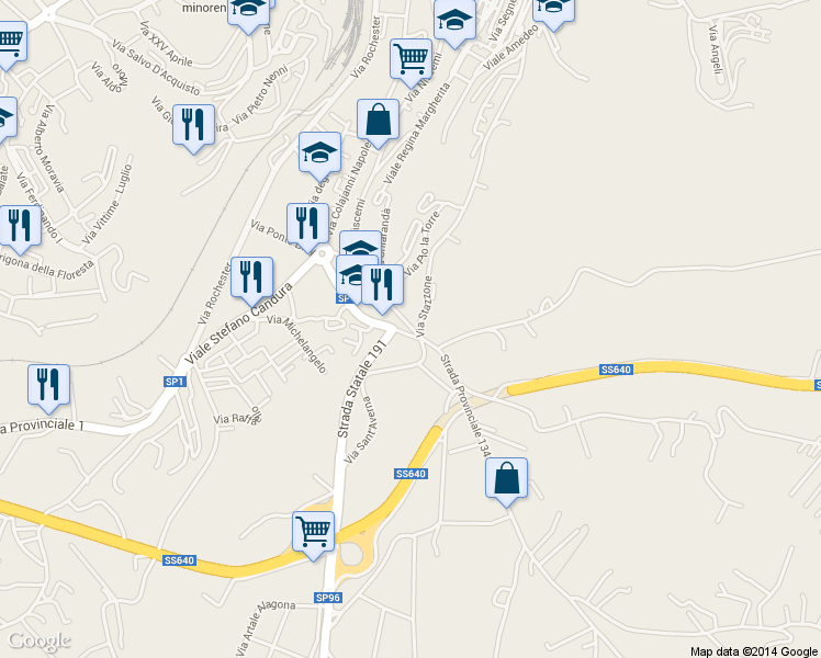 map of restaurants, bars, coffee shops, grocery stores, and more near 369 Via Sant'Averna in Caltanissetta
