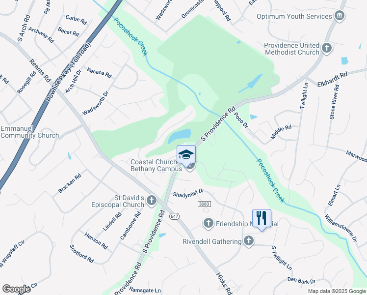 map of restaurants, bars, coffee shops, grocery stores, and more near 1563 Providence Knoll Drive in Richmond