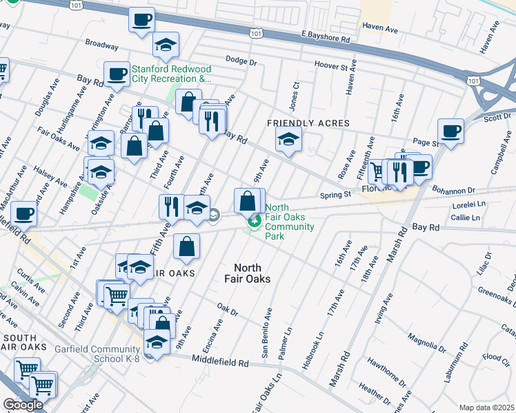 map of restaurants, bars, coffee shops, grocery stores, and more near 770 9th Avenue in Redwood City