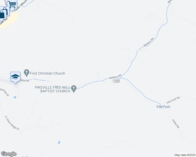 map of restaurants, bars, coffee shops, grocery stores, and more near 583 Chloe Road in Pikeville