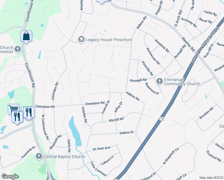map of restaurants, bars, coffee shops, grocery stores, and more near 10132 Ronaldton Road in Richmond
