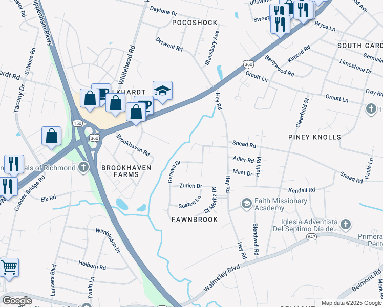 map of restaurants, bars, coffee shops, grocery stores, and more near 5941 Nestle Avenue in Richmond