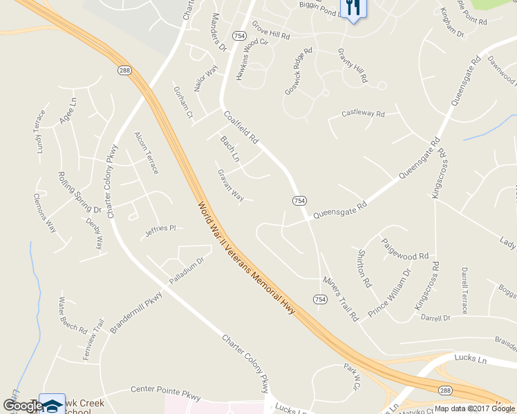 map of restaurants, bars, coffee shops, grocery stores, and more near 1418 Gravatt Way in Midlothian