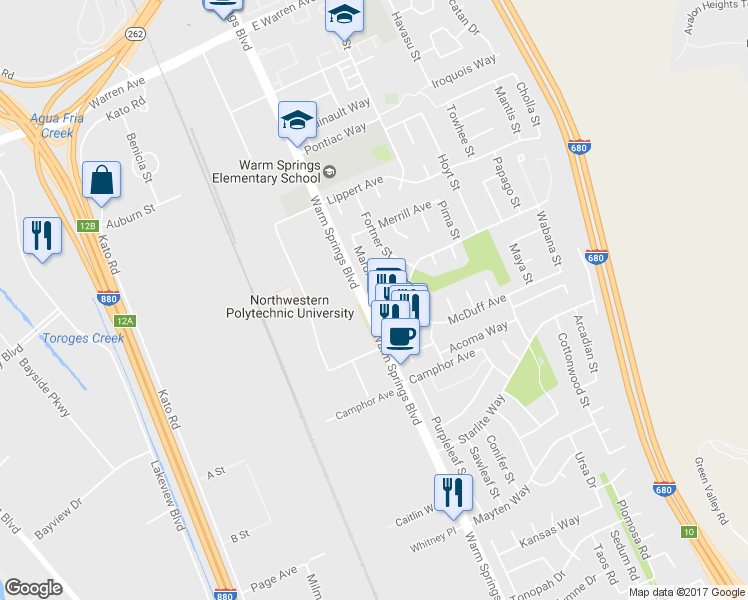 map of restaurants, bars, coffee shops, grocery stores, and more near 122 Gable Drive in Fremont
