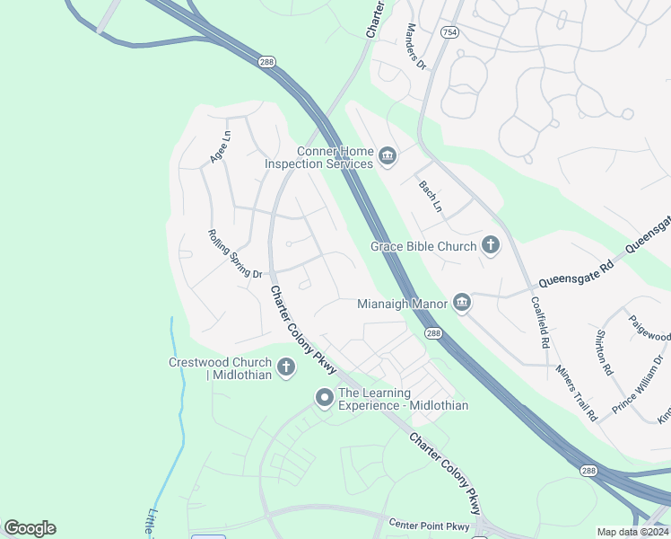 map of restaurants, bars, coffee shops, grocery stores, and more near 1519 Jeffries Way in Midlothian