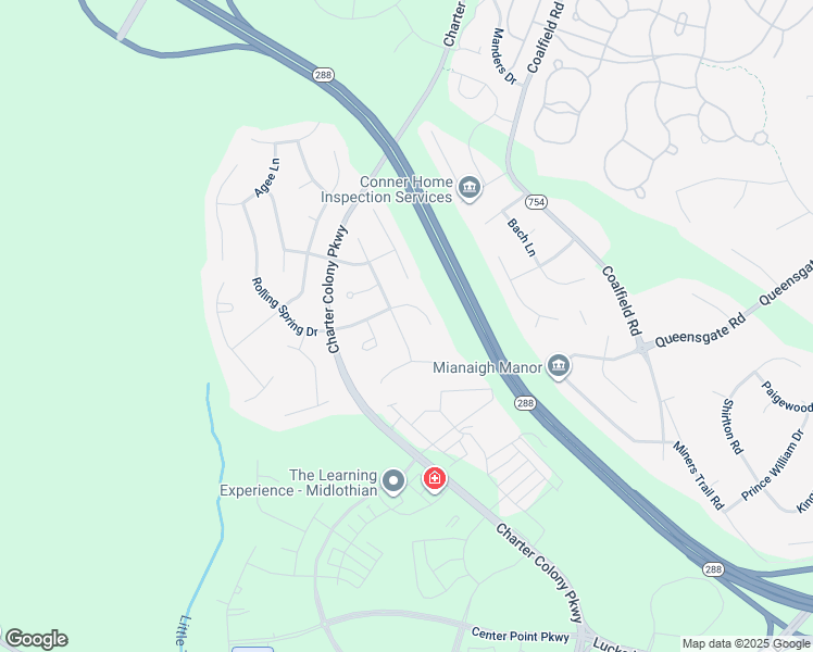 map of restaurants, bars, coffee shops, grocery stores, and more near 1519 Jeffries Way in Midlothian