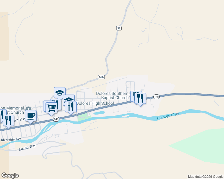 map of restaurants, bars, coffee shops, grocery stores, and more near 201 18th Street in Dolores