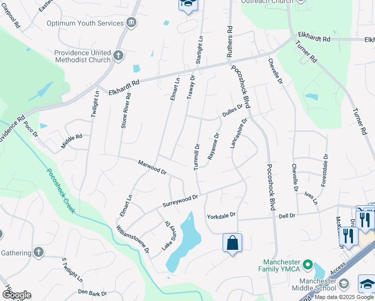 map of restaurants, bars, coffee shops, grocery stores, and more near 8001 Traway Court in Richmond