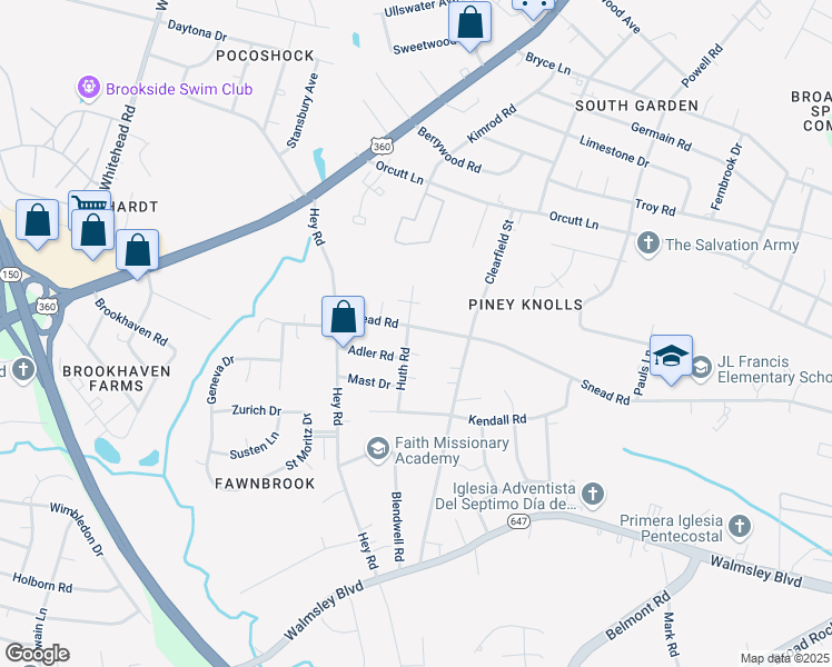 map of restaurants, bars, coffee shops, grocery stores, and more near 5745 Snead Road in Richmond