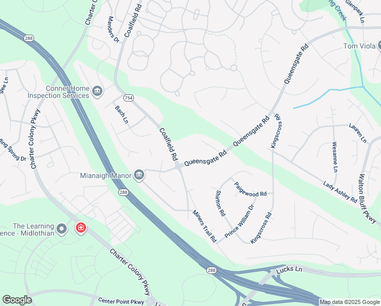 map of restaurants, bars, coffee shops, grocery stores, and more near 13730 Queensgate Road in Midlothian