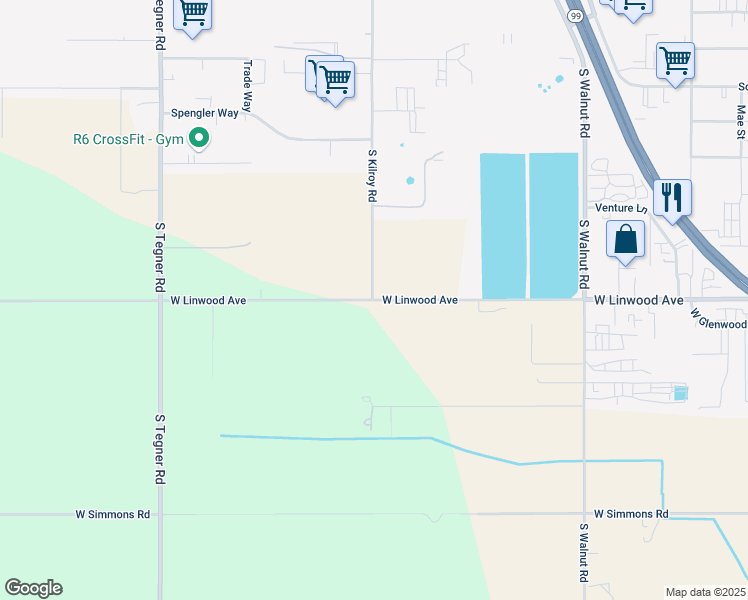 map of restaurants, bars, coffee shops, grocery stores, and more near 2417 West Linwood Avenue in Turlock