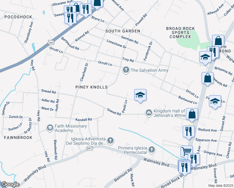 map of restaurants, bars, coffee shops, grocery stores, and more near 5324 White Oak Drive in Richmond