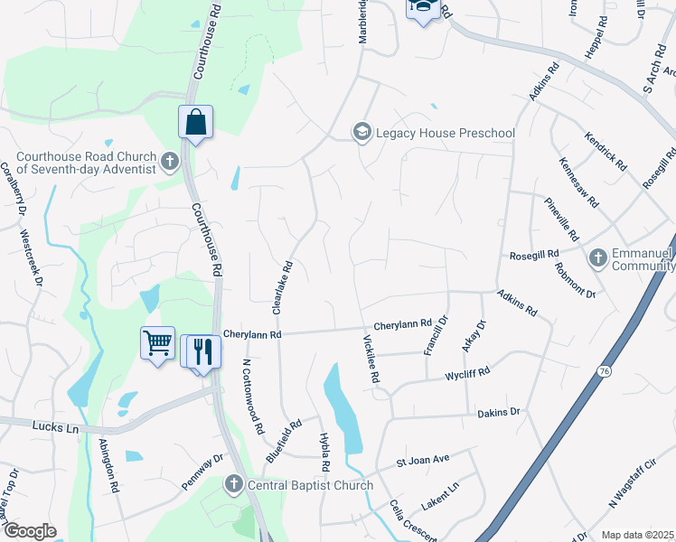 map of restaurants, bars, coffee shops, grocery stores, and more near 813 Vickilee Court in Richmond