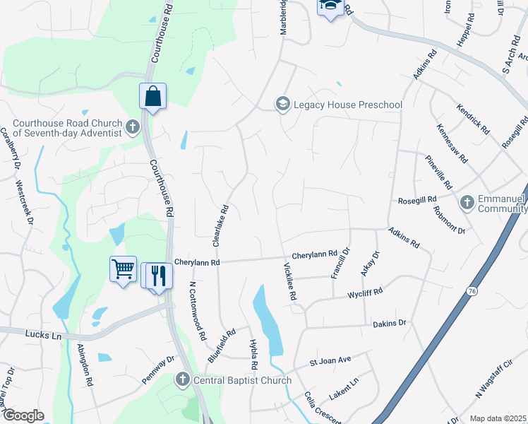 map of restaurants, bars, coffee shops, grocery stores, and more near 813 Vickilee Court in Richmond