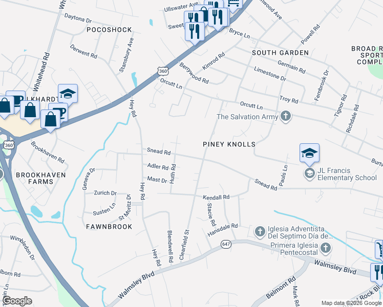 map of restaurants, bars, coffee shops, grocery stores, and more near 2418 Clearfield Street in Richmond