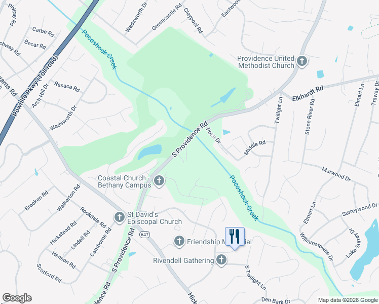 map of restaurants, bars, coffee shops, grocery stores, and more near 1301 South Providence Road in Richmond