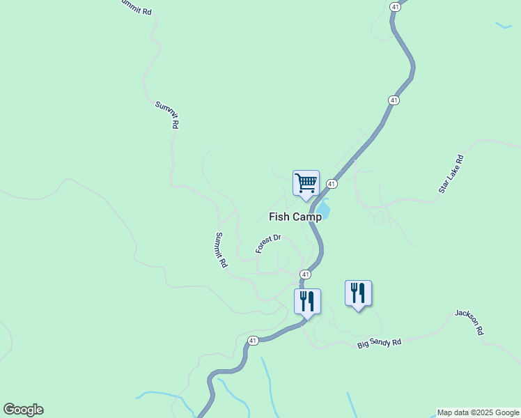 map of restaurants, bars, coffee shops, grocery stores, and more near 1163 Silver Tip Lane in Fish Camp