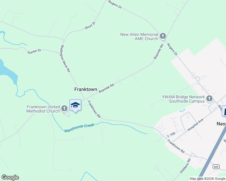 map of restaurants, bars, coffee shops, grocery stores, and more near 7303 Bayside Drive in Franktown