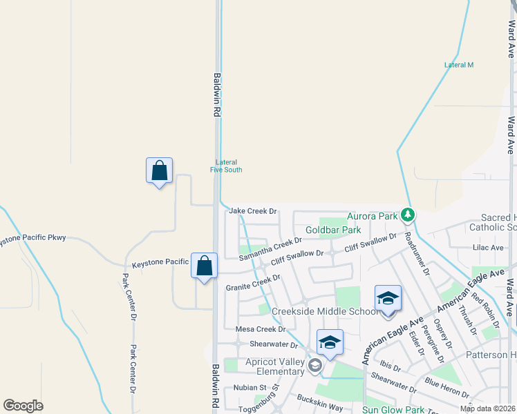 map of restaurants, bars, coffee shops, grocery stores, and more near 1425 Jake Creek Dr in Patterson