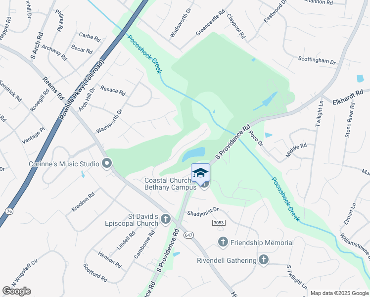 map of restaurants, bars, coffee shops, grocery stores, and more near 1245 Providence Knoll Drive in Richmond