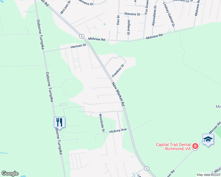 map of restaurants, bars, coffee shops, grocery stores, and more near 1429 Cedar Lawn Avenue in Richmond