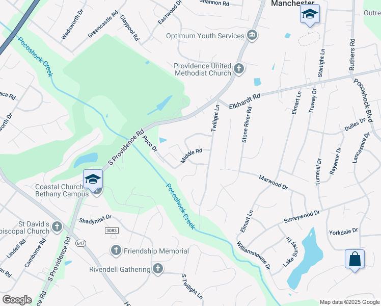 map of restaurants, bars, coffee shops, grocery stores, and more near 8509 Middle Road in Richmond