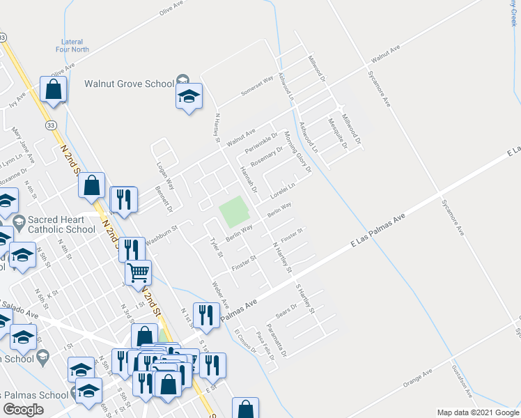 map of restaurants, bars, coffee shops, grocery stores, and more near 600 Lorelei Lane in Patterson