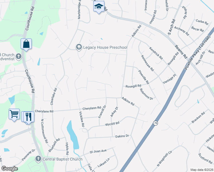 map of restaurants, bars, coffee shops, grocery stores, and more near 836 Marblethorpe Road in Richmond