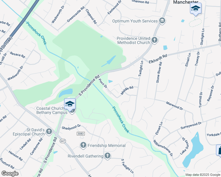 map of restaurants, bars, coffee shops, grocery stores, and more near 1401 Calander Court in Richmond