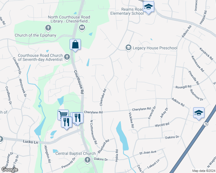 map of restaurants, bars, coffee shops, grocery stores, and more near 737 Clearlake Road in Richmond